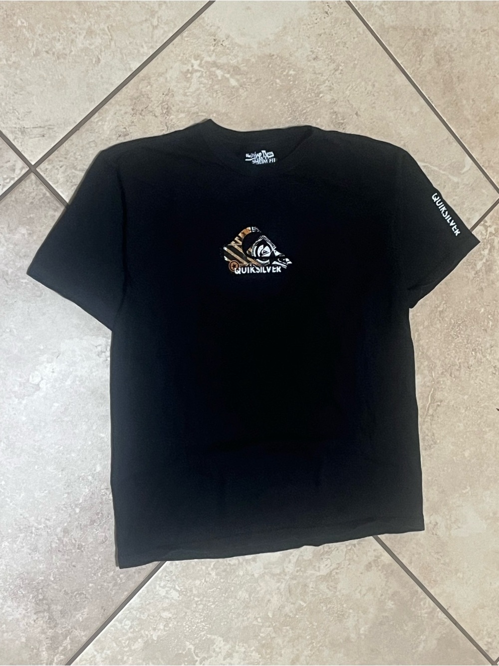 Quiksilver Black Short-Sleeve Logo Tee with Patterned Emblem